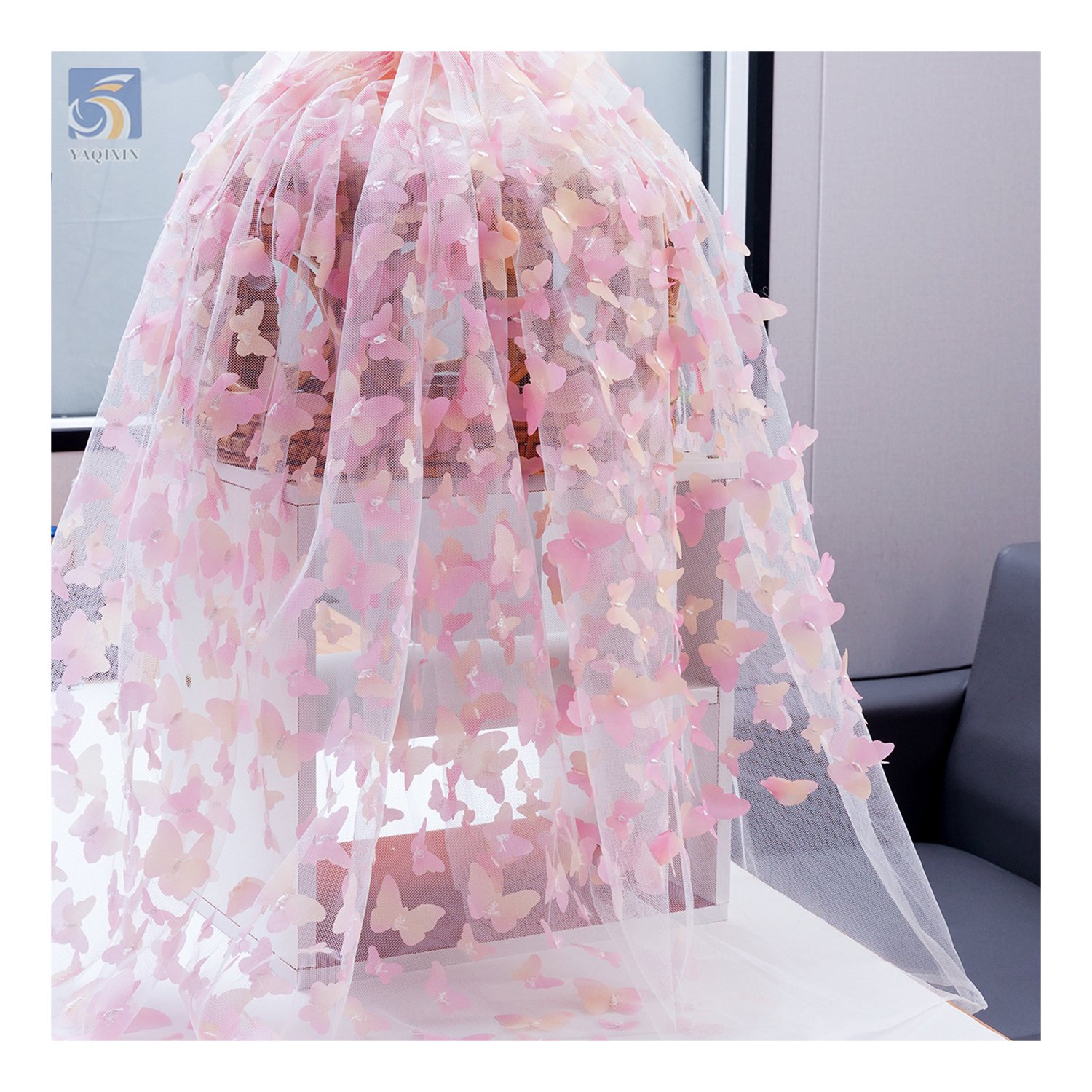 Wholesale ready made 3D butterfly embroidery tulle lace fabric with advantageous price for girls clothing with zero MOQ