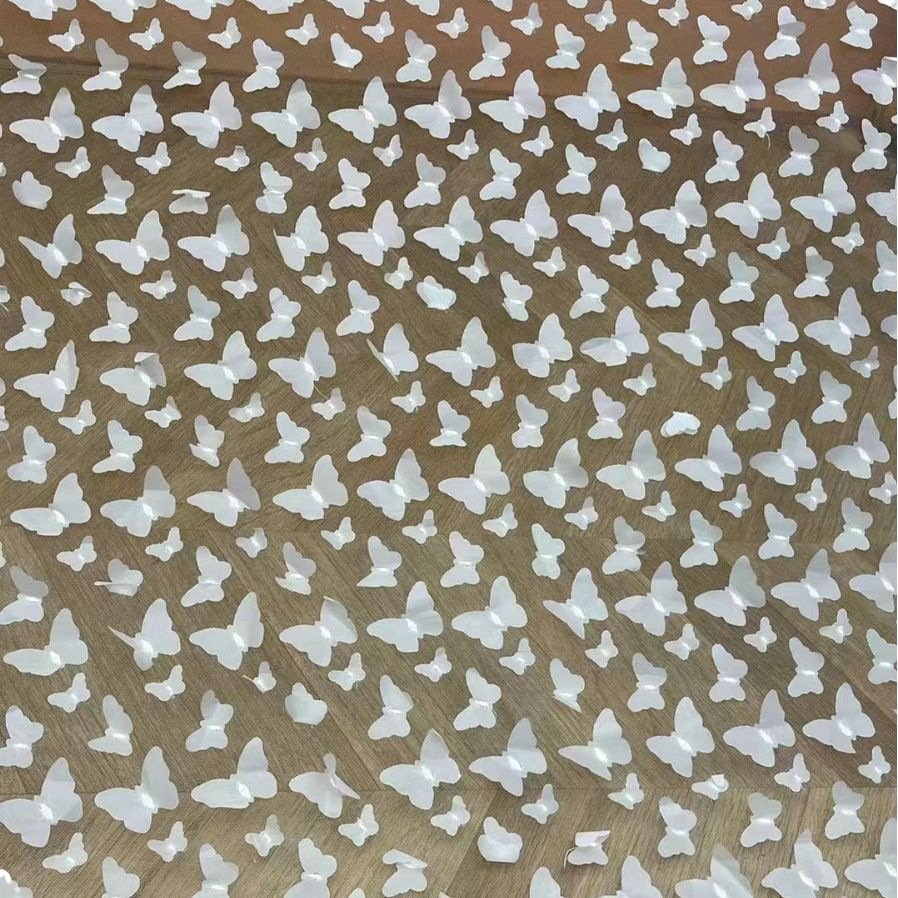Wholesale ready made 3D butterfly embroidery tulle lace fabric with advantageous price for girls clothing with zero MOQ