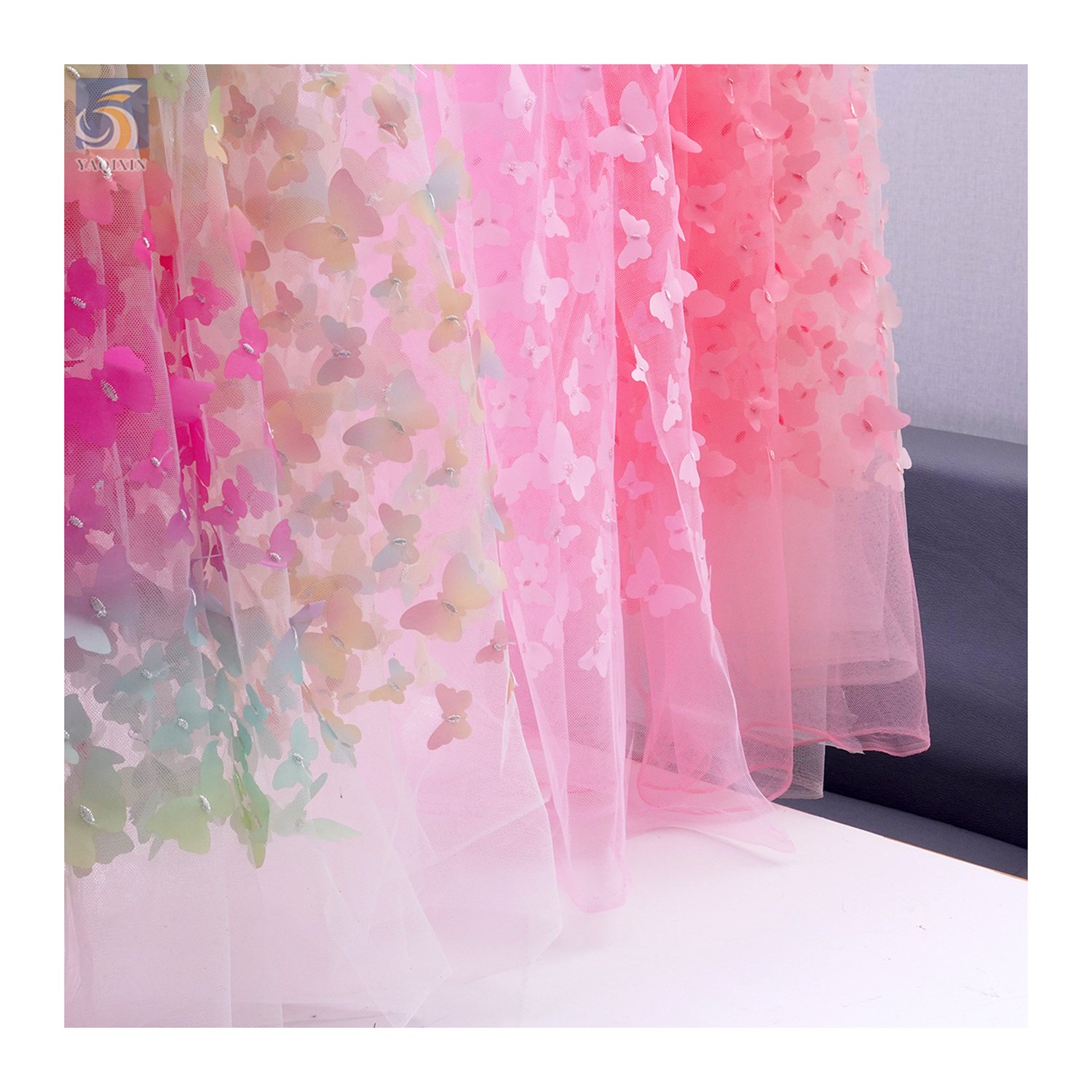 Wholesale ready made 3D butterfly embroidery tulle lace fabric with advantageous price for girls clothing with zero MOQ