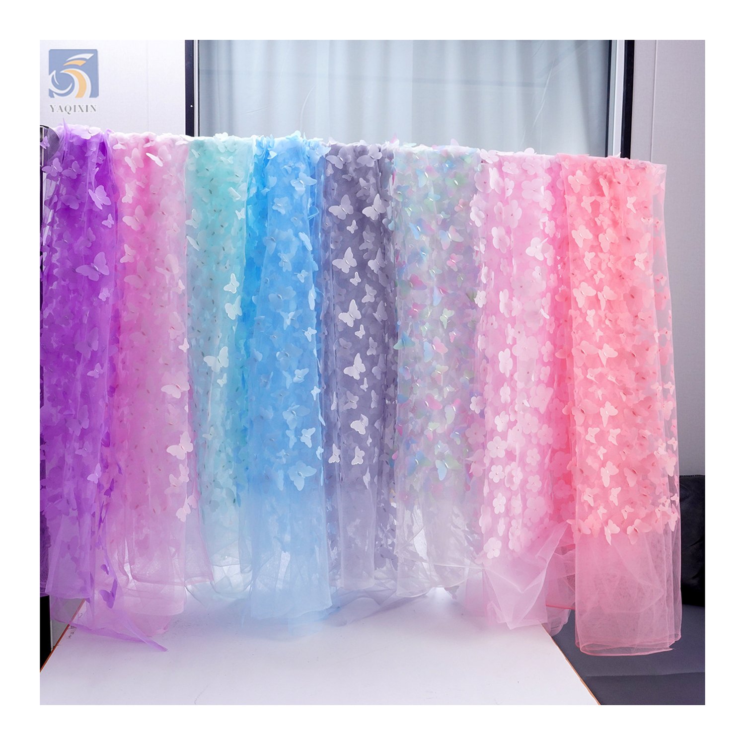 Wholesale ready made 3D butterfly embroidery tulle lace fabric with advantageous price for girls clothing with zero MOQ