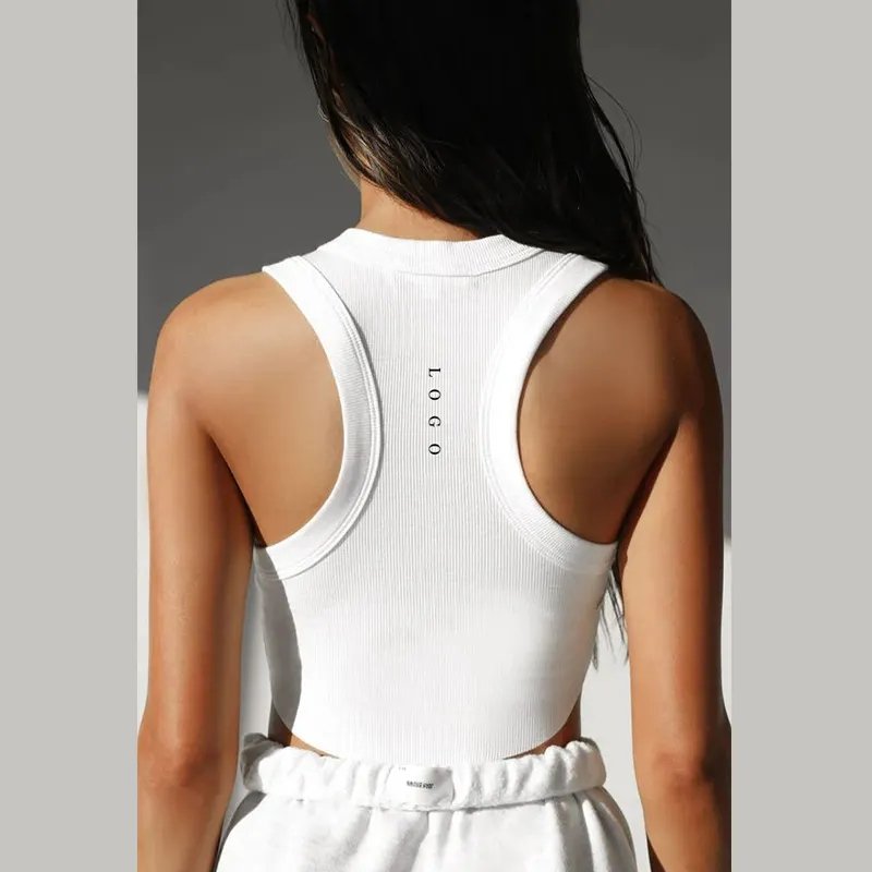 Y2K Women Gym Wear Fitness Vest T-Shirt Featuring An Exaggerated Crew Neckline And Curved Hem Body Tank Ribbed Crop Tank Tops