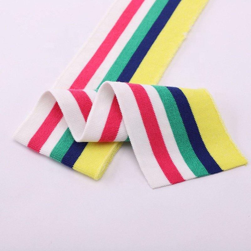 Rainbow knitted sweaters flat knit rib collar fabric