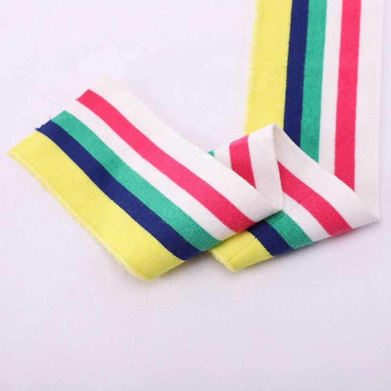 Rainbow knitted sweaters flat knit rib collar fabric