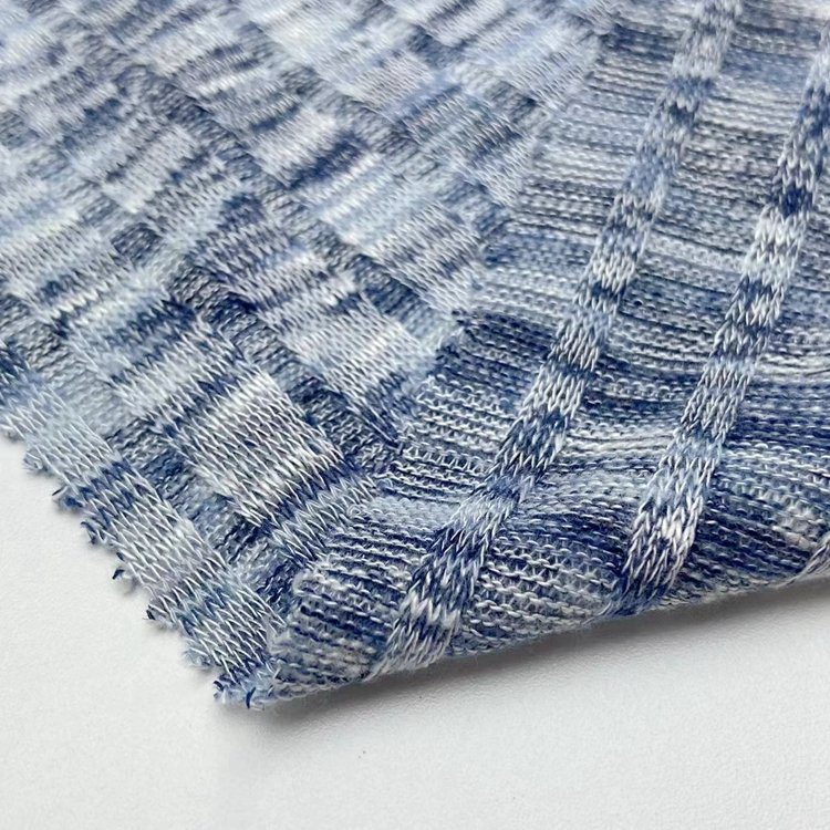 High quality ribbed rayon polyester spandex custom space dye wide 9*4 knit rib fabric for clothing