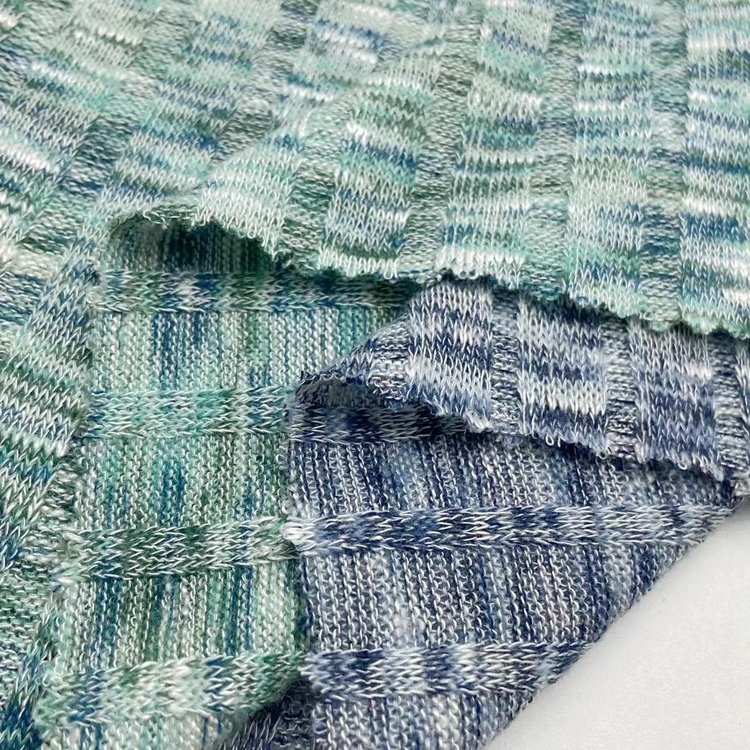 High quality ribbed rayon polyester spandex custom space dye wide 9*4 knit rib fabric for clothing