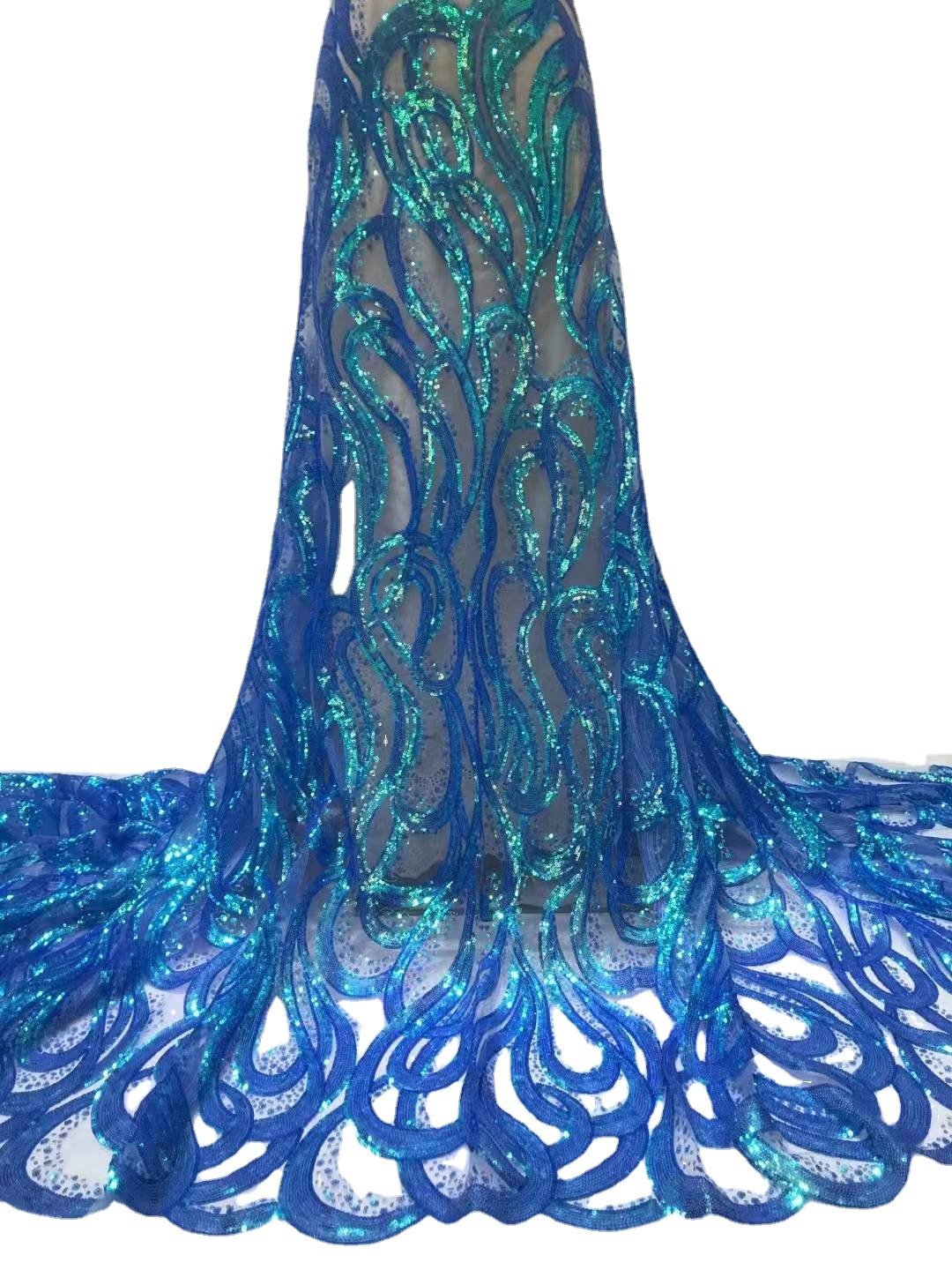 Temu hot sale gold sequin fabric lace Wholesale Stripes african lace fabric senegal dress for wedding