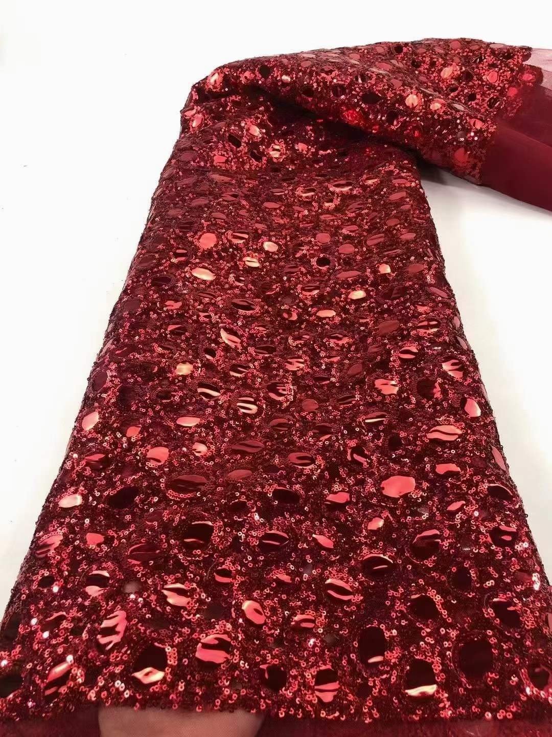Wholesale Heavy Beaded Embroidery Lace Fabric Beads Sequins Wedding Fabric African Tulle Embroidered Lace