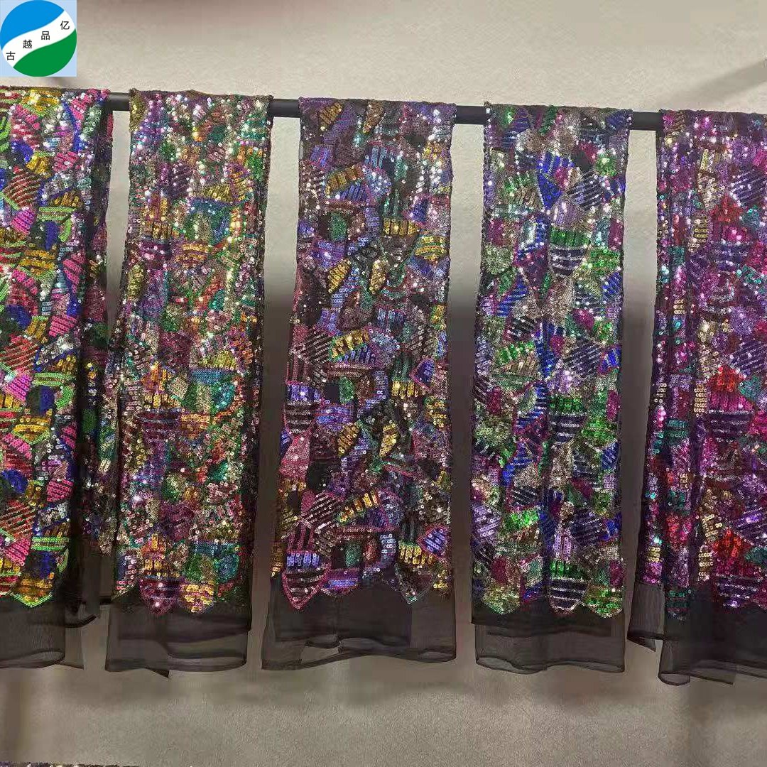 good selling big quantity 100% polyester fabric sequins embroidered stock fabric from shaoxing telas de china