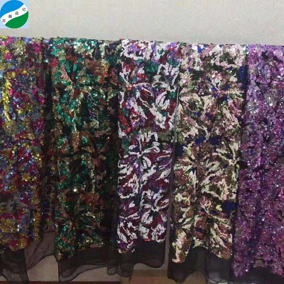 good selling big quantity 100% polyester fabric sequins embroidered stock fabric from shaoxing telas de china