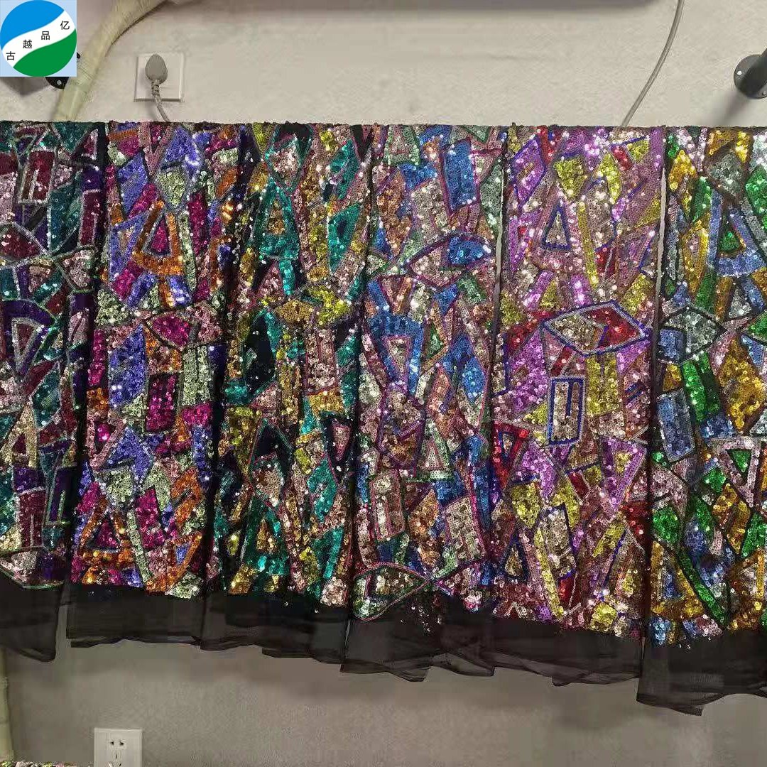 good selling big quantity 100% polyester fabric sequins embroidered stock fabric from shaoxing telas de china