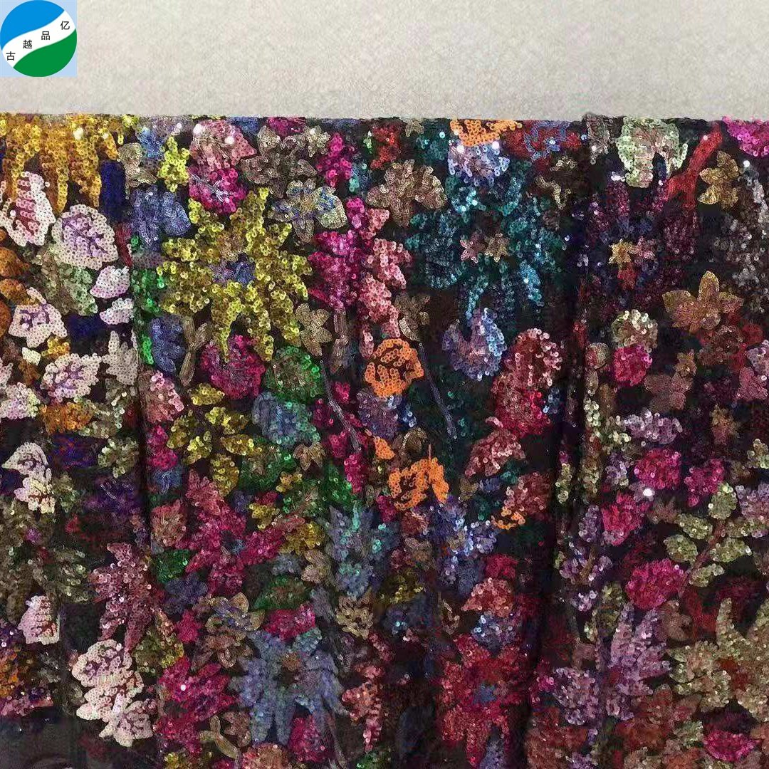 good selling big quantity 100% polyester fabric sequins embroidered stock fabric from shaoxing telas de china
