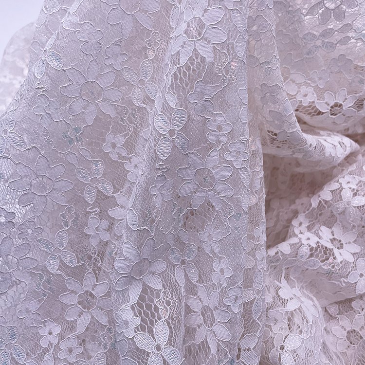 Wholesale China Flower Lace Fabric with Sequins Embroidery Nylon Tulle Apricot Net for Wedding Dresses Clothing Trim Decorations