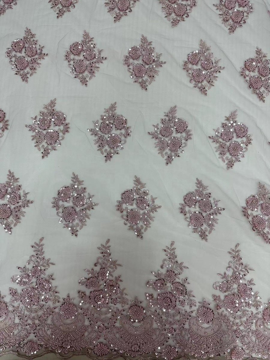 new fashion design machine beaded sequins embroidery lace fabric for party dress or bridal, hot selling stock fabric