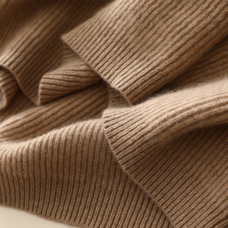 Women Elegant V Neck Rib Knit Long Cashmre Sweater Dress