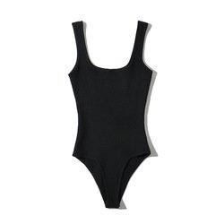 High Quality Women rib knitted stretch fabric square neck shape sleeveless womens one piece jumpsuits bodysuits