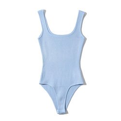 High Quality Women rib knitted stretch fabric square neck shape sleeveless womens one piece jumpsuits bodysuits