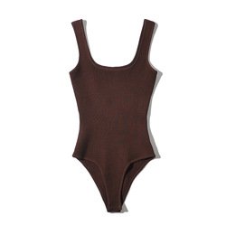 High Quality Women rib knitted stretch fabric square neck shape sleeveless womens one piece jumpsuits bodysuits