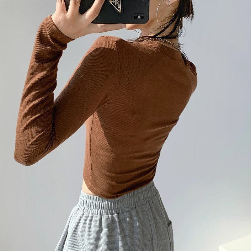 High Stretch Women's Ribbed Long Sleeve Crop Tops Tshirts