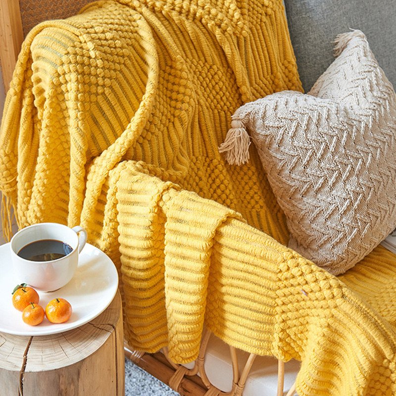 Nordic Knitted Blanket With Tassel Solid Color Sofa Blanket Cover Home Decor Throw Blanket For Bed Portable Breathable Shawl