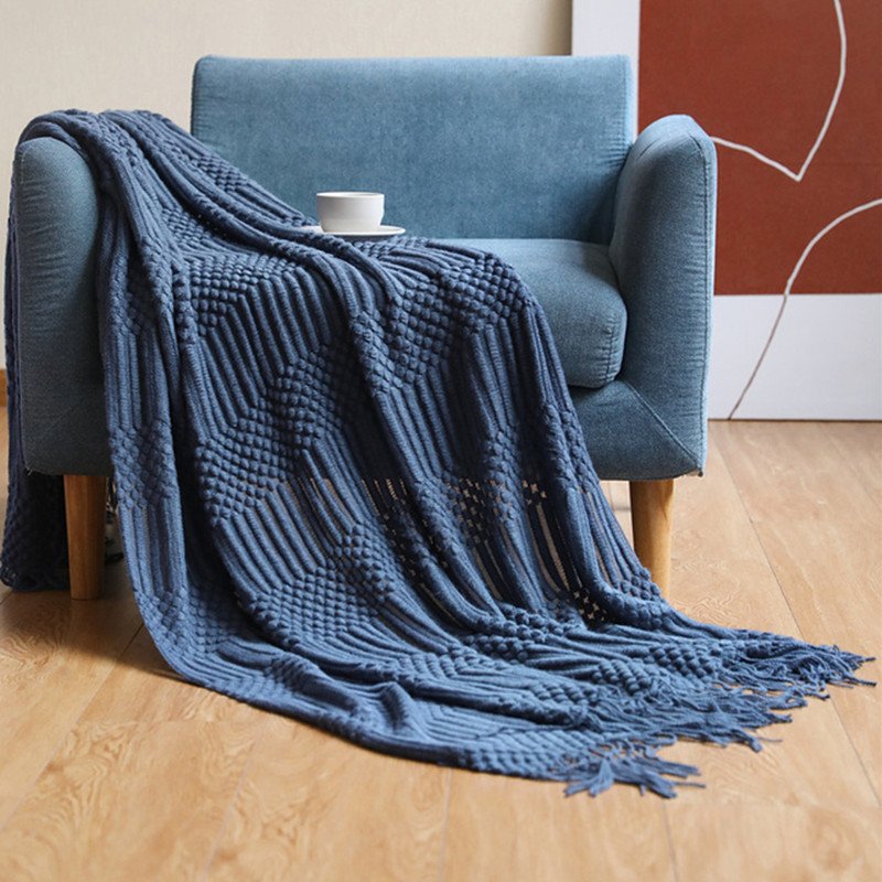 Nordic Knitted Blanket With Tassel Solid Color Sofa Blanket Cover Home Decor Throw Blanket For Bed Portable Breathable Shawl