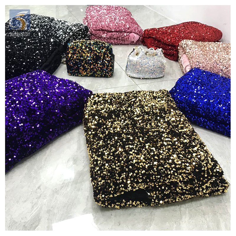 Multi-color 2024 African Velvet Sequined Embroidery Lace Fabric Luxury Stretch 5mm Shiny Sequin Velvet Fabric