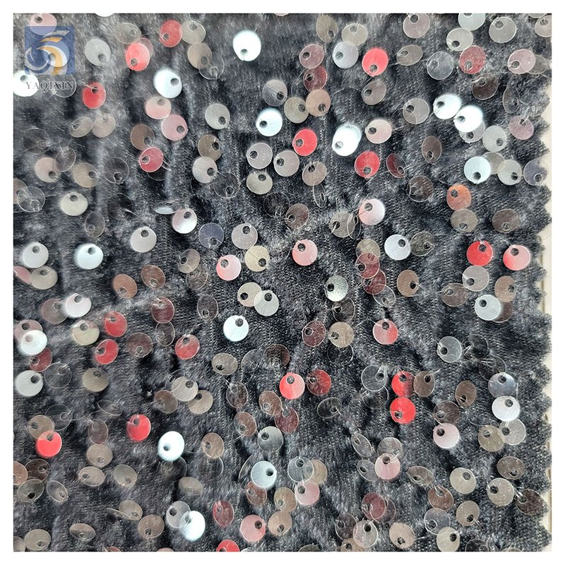 Multi-color 2024 African Velvet Sequined Embroidery Lace Fabric Luxury Stretch 5mm Shiny Sequin Velvet Fabric
