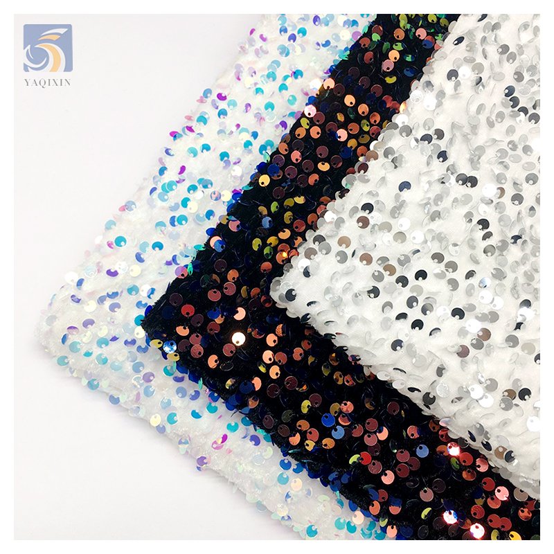 Multi-color 2024 African Velvet Sequined Embroidery Lace Fabric Luxury Stretch 5mm Shiny Sequin Velvet Fabric