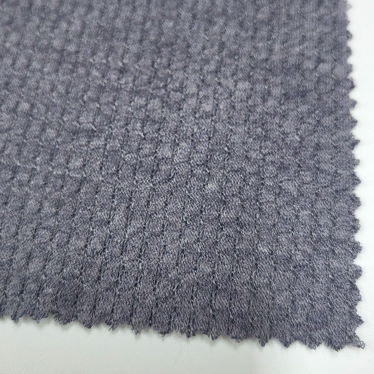 Wholesale knit breathable gray 64%polyester 34%rayon 3%spandex cross ribbed waffle honeycomb fabric for garment