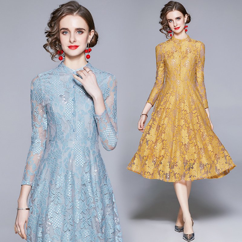European station new slim temperament lace dress slimming and age-reducing mid-length skirt ZY8967073