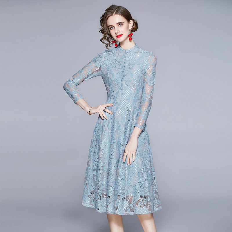 European station new slim temperament lace dress slimming and age-reducing mid-length skirt ZY8967073