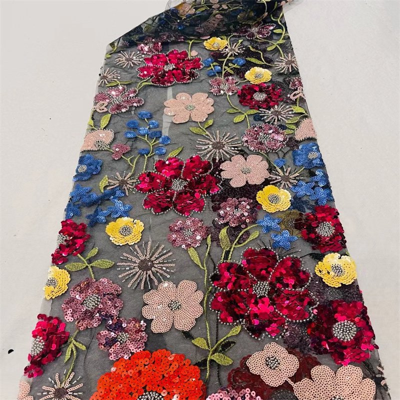 African embroidery fabric sugar glitter design with shiny sequins lace fabric for women dress