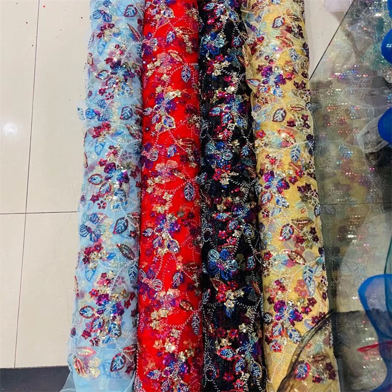 African embroidery fabric sugar glitter design with shiny sequins lace fabric for women dress