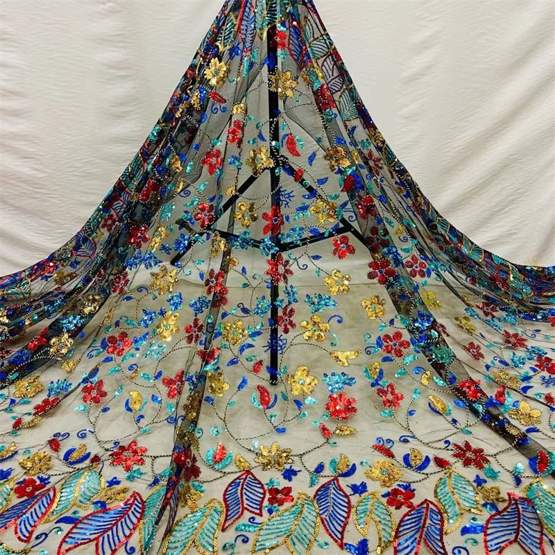 African embroidery fabric sugar glitter design with shiny sequins lace fabric for women dress