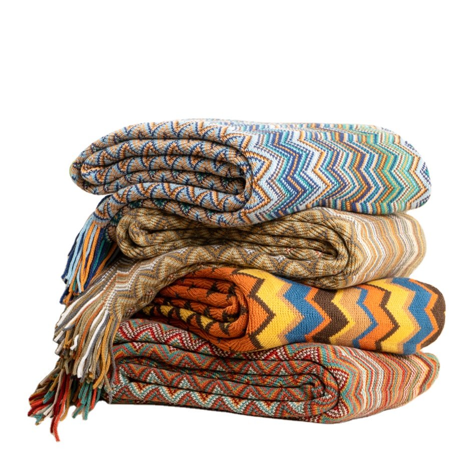 Bohemia Throw Blanket Acrylic Knitted Lightweight Blankets With Tassel Bed Plaid Throw For Couch Bedspread On The Bed Room Decor