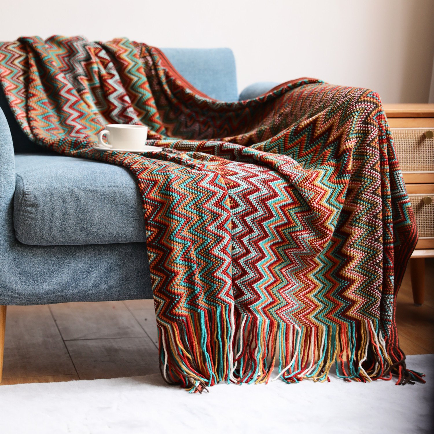 Bohemia Throw Blanket Acrylic Knitted Lightweight Blankets With Tassel Bed Plaid Throw For Couch Bedspread On The Bed Room Decor