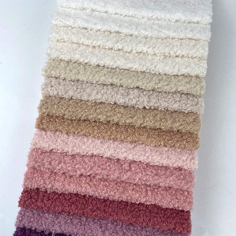 Light boucle fabric thin woven boucle upholstery fabric teddy fleece bonded with fleece for furniture