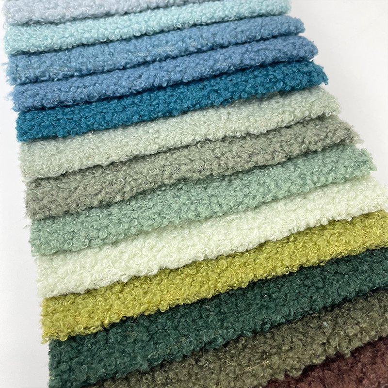 Light boucle fabric thin woven boucle upholstery fabric teddy fleece bonded with fleece for furniture