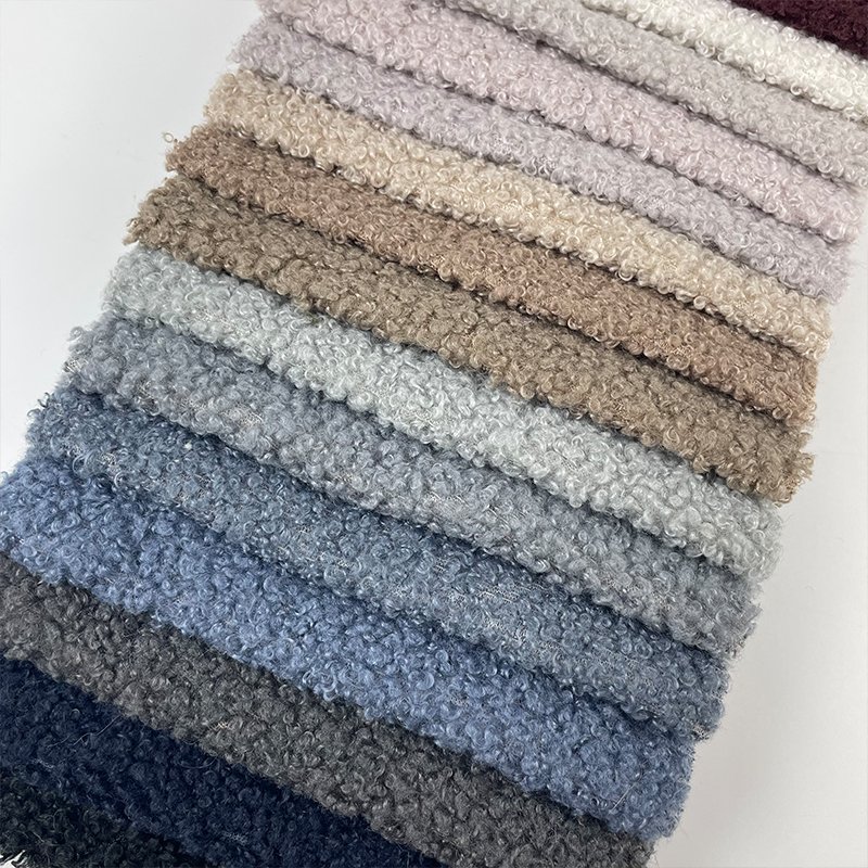 Light boucle fabric thin woven boucle upholstery fabric teddy fleece bonded with fleece for furniture