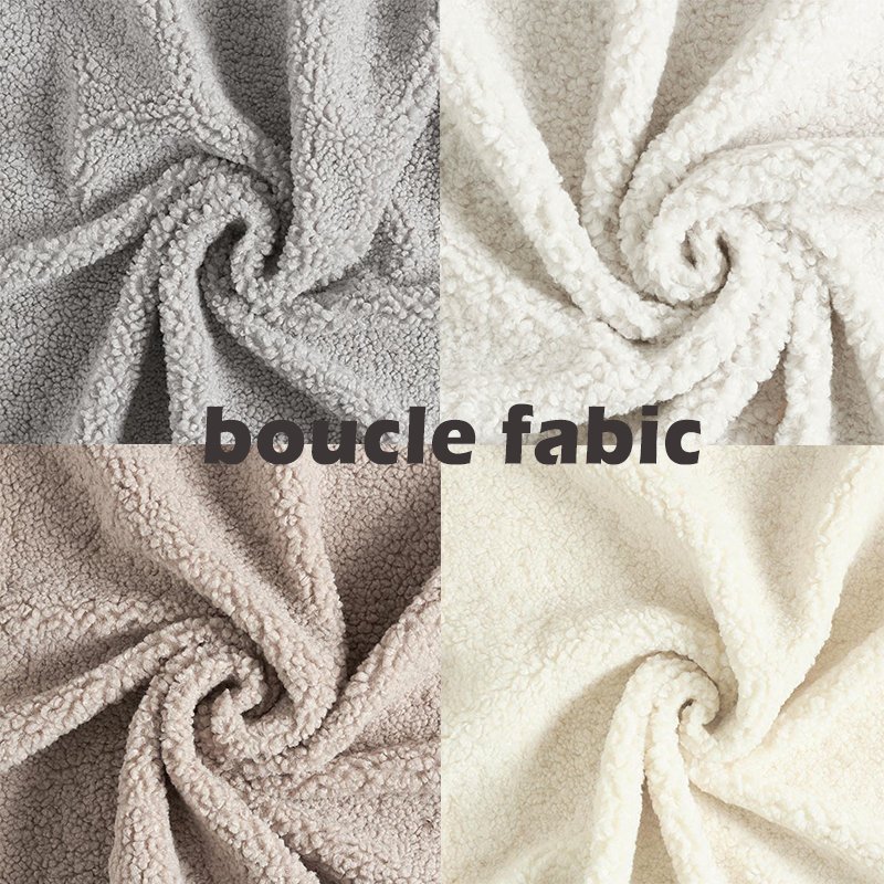 Light boucle fabric thin woven boucle upholstery fabric teddy fleece bonded with fleece for furniture