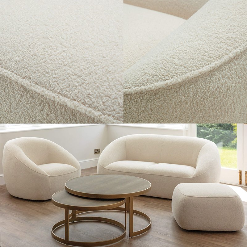 Light boucle fabric thin woven boucle upholstery fabric teddy fleece bonded with fleece for furniture