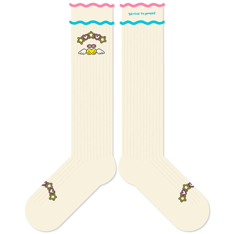 Newest design thin mesh white love calf socks for women Sweet ins ballet-style bubble ribbed glass Lady socks