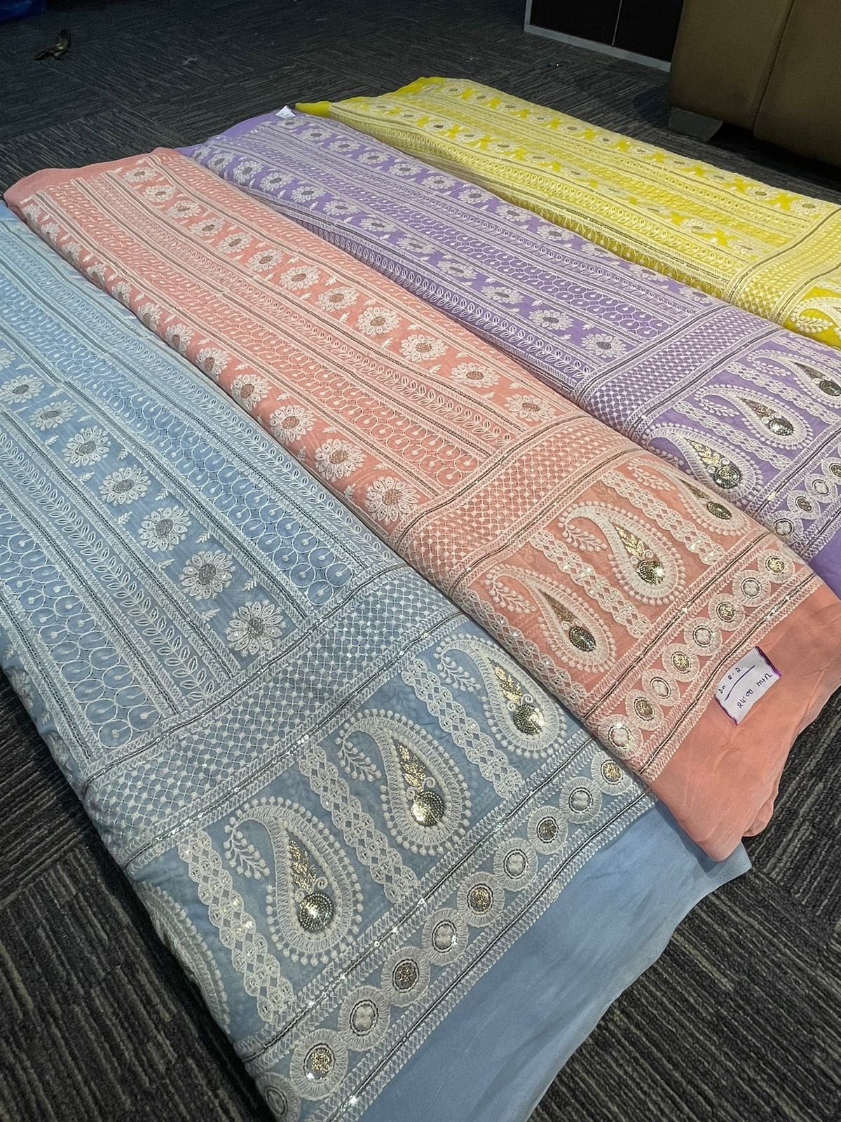 Direct Factory Supply Viscose Georgette Lucknowi Embroidery Fabric Wholesale Price for Women's Wedding Dresses Made of Cotton
