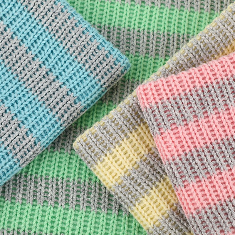 Women's 380g Home Textile Sweater Yarn-Dyed Double-Color Coarse Needle Cloth Knitted Rib Style