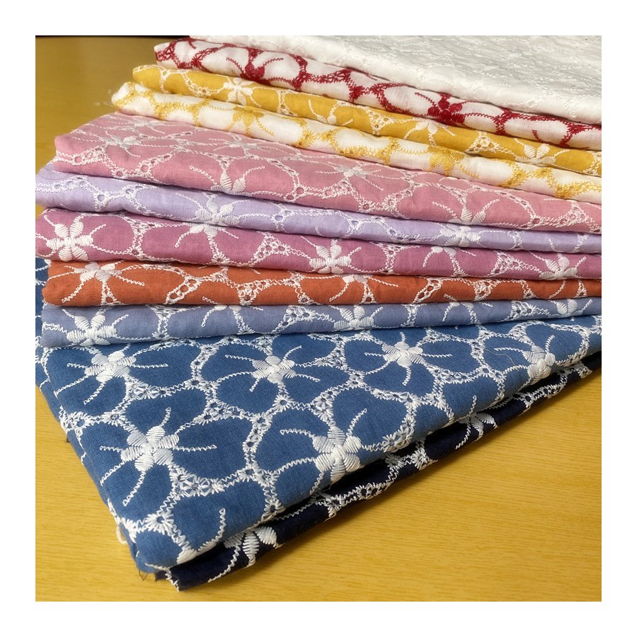 Embroidered 100% gauze cotton fabric crochet lace OEM small flower tissue embroidery fabric