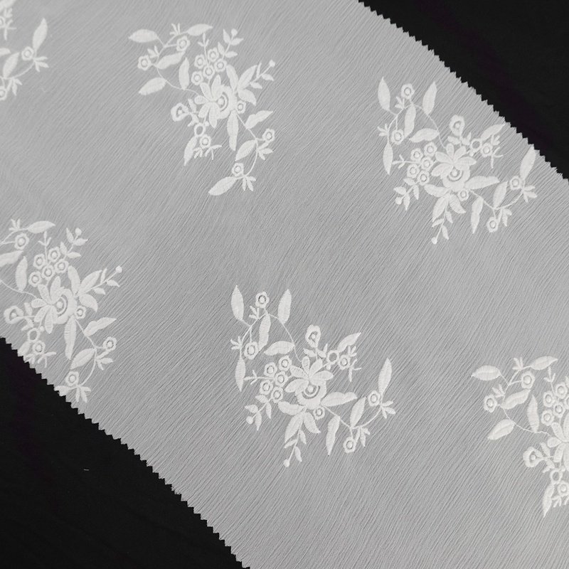 Fancy flower pattern polyester woven white lace tulle fabric with cotton embroidery for lady dress