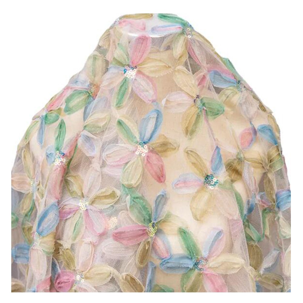 100 poly 100% Poly big flower chiffon embroidery fabric for dress Embroidery Crochet Fabric Indonesia