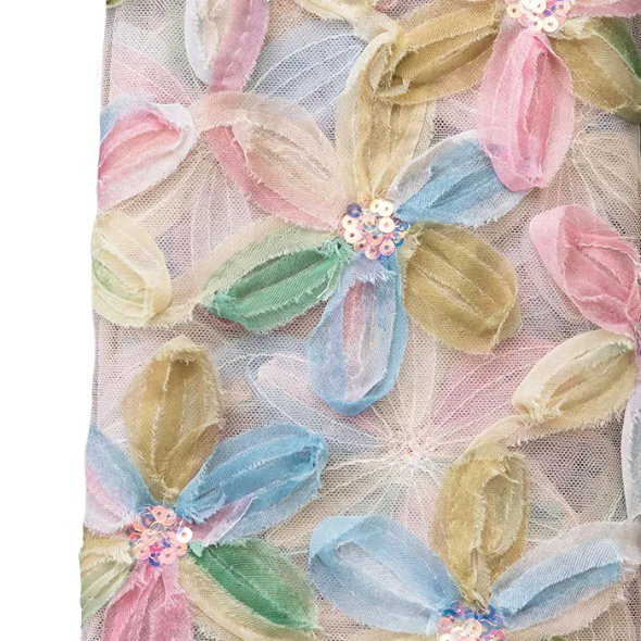 100 poly 100% Poly big flower chiffon embroidery fabric for dress Embroidery Crochet Fabric Indonesia