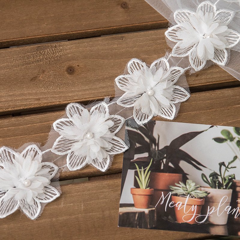 Hot selling Embroidery white 100% polyester chemical lace trim water-soluble 3d flower lace trimming chiffon WTPA-014