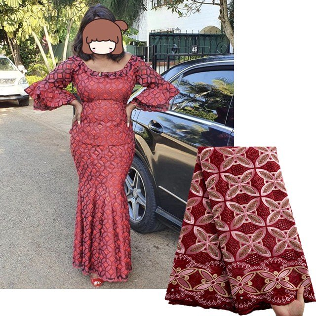 2480  Nigerian Red Swiss Voile Lace Fabric African Embroidery Cotton Lace Fabrics For Dresses