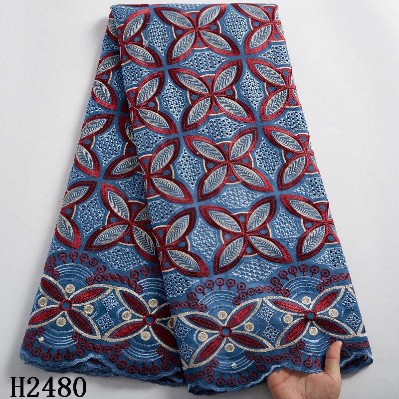 2480 Nigerian Red Swiss Voile Lace Fabric African Embroidery Cotton Lace Fabrics For Dresses